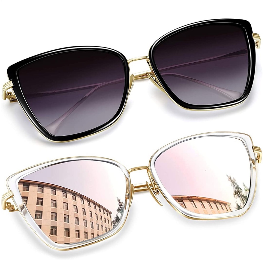 Elegant black cat-eye sunglasses with gold rim